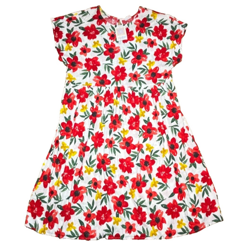LuLaRoe Womens Dress Size XL Lorene Dolman Midi‎ Red White Floral Pockets NWT